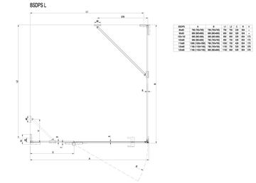 RAVAK BRILLIANT BSDPS 120/80L sprchový kút 120x80 cm, vstup spredu, krídlové dvere, ľavý, chróm / sklo transparent 0ULG4A00Z1 Technický nákres