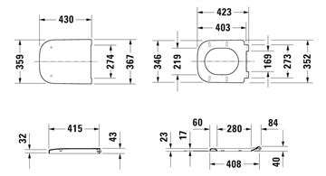DURAVIT HAPPY D.2 WC sedadlo, Soft-Close 0064590000 Technický nákres