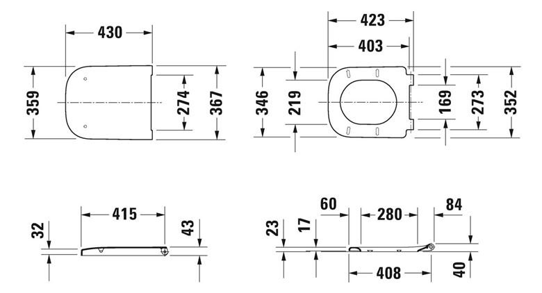 DURAVIT HAPPY D.2 WC sedadlo, Soft-Close 0064590000 Technický nákres