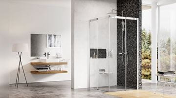 RAVAK MATRIX MSRV4 90 sprchový kút 90x90 cm, rohový vstup, posuvné dvere, satin/sklo transparent 1WV77U00Z1 Obrázek - fotka
