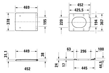 DURAVIT VERO AIR WC sedadlo, Soft-Close, lesklá biela 0022090000 Technický nákres