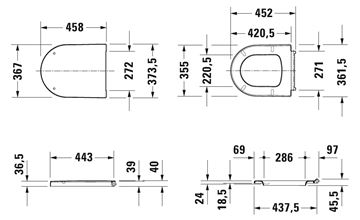 DURAVIT ME BY STARCK WC sedadlo, Soft-Close, lesklá biela 0020090000 Technický nákres