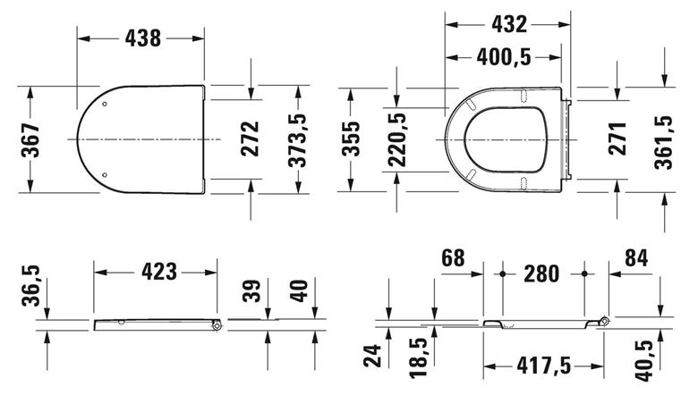 DURAVIT ME BY STARCK WC sedadlo, Soft-Close 0020190000 Technický nákres