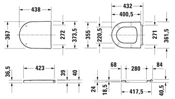 DURAVIT ME BY STARCK WC sedadlo, Soft-Close 0020190000 Technický nákres