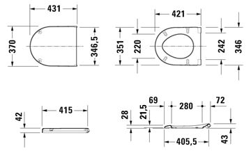 DURAVIT STARCK 3 WC sedadlo, Soft-Close 0063890000 Technický nákres