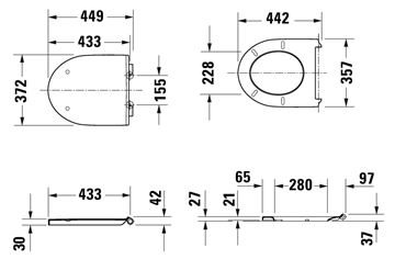 DURAVIT NO.1 WC sedadlo, Soft-Close 0020790000 Technický nákres