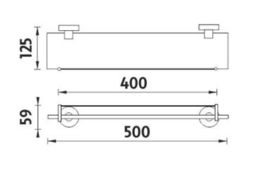 NIMCO UNIX polica 500 mm, nástenná, sklo, chróm UN 13091BX-50-26 Technický nákres