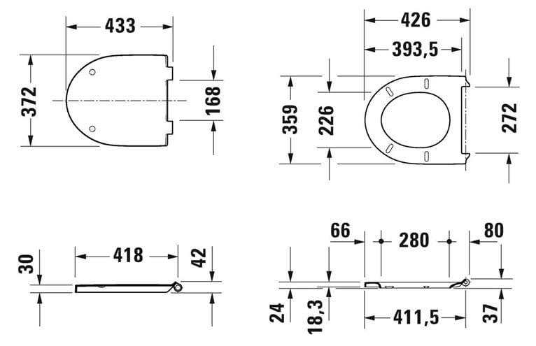 DURAVIT NO.1 WC sedátko, Soft-Close, lesklá biela 0026190000 Technický nákres