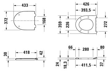 DURAVIT NO.1 WC sedátko, Soft-Close, lesklá biela 0026190000 Technický nákres