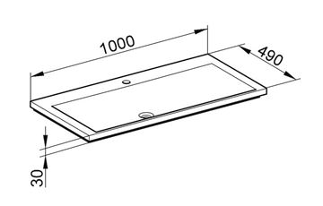 KEUCO ROYAL REFLEX umývadlo 100 cm, s otvorom pre batériu a prepadom 34071311001 Technický nákres