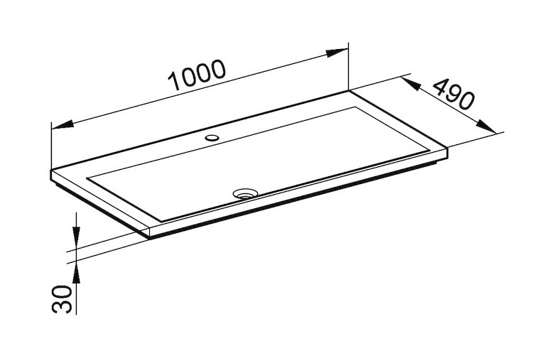 KEUCO ROYAL REFLEX umývadlo 100 cm, s otvorom pre batériu a prepadom 34071311001 Technický nákres