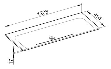 KEUCO PLAN umývadlo 120,8 cm, bez otvoru pre batériu, bez prepadu, CleanPlus 32980311200 Technický nákres