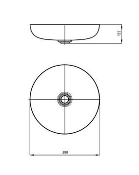 KALDEWEI MIENA 3181 umývadlová misa 38 cm, bez prepadu, smaltovaná oceľ, Perl-Effect, alpská biela 909406003001 Technický nákres