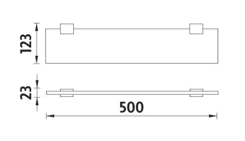 NIMCO KIBO polica 500 mm, nástenná, sklo, chróm KI 14091B-50-26 Technický nákres