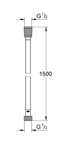 GROHE SILVERFLEX sprchová hadica 1500 mm, hladká, TwistStop, AntiFold, plast, chróm 28364001 Technický nákres