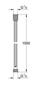 GROHE RELEXAFLEX METAL LONGLIFE sprchová hadica 1500 mm, AntiFold, kov, chróm 28143001 Technický nákres