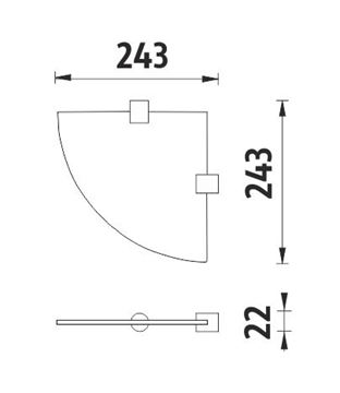 NIMCO BORMO rohová polica, nástenná, sklo, chróm BR 11091RB-26 Technický nákres