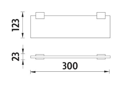 NIMCO KIBO polica 300 mm, nástenná, sklo, chróm KI 14091B-30-26 Technický nákres