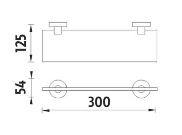 NIMCO UNIX polica 300 mm, nástenná, sklo, chróm UN 13091B-30-26 Technický nákres