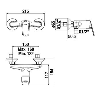 JIKA TALAS sprchová nástenná batéria, chróm H3312E70044001 Technický nákres