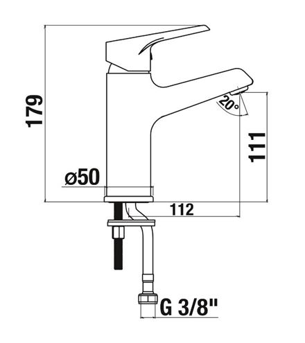 JIKA CUBE umývadlová stojanková batéria, chróm H3111W10041101 Technický nákres