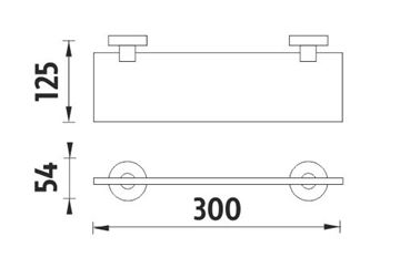 NIMCO UNIX polica 300 mm, nástenná, sklo, nerez oceľ UNM 13091B-30-10 Technický nákres
