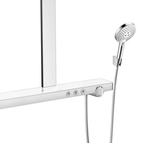 HANSGROHE RAINMAKER SELECT SHOWERPIPE 460 sprchový set s termostatickou batériou, horná sprcha, ručná sprcha s 2 prúdmi, tyč, hadica, držiak, biela/chróm 27109400 Obrázek - fotka