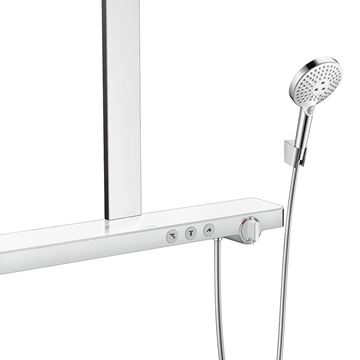 HANSGROHE RAINMAKER SELECT SHOWERPIPE 460 sprchový set s termostatickou batériou, horná sprcha, ručná sprcha s 2 prúdmi, tyč, hadica, držiak, biela/chróm 27109400 Obrázek - fotka