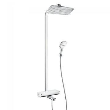 HANSGROHE RAINDANCE E SHOWERPIPE 360 vaňová termostatická batéria, s hornou a ručnou sprchou s 3 prúdmi, biela/chróm