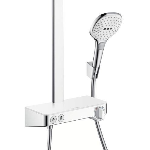 HANSGROHE RAINDANCE SELECT E SHOWERPIPE 300 sprchový set s termostatickou batériou, horná sprcha, ručná sprcha s 3 prúdmi, tyč, hadica, držiak, biela/chróm 27126400 Obrázek - fotka