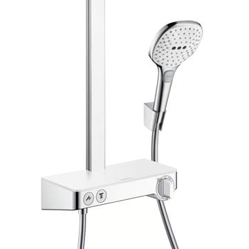 HANSGROHE RAINDANCE SELECT E SHOWERPIPE 300 sprchový set s termostatickou batériou, horná sprcha, ručná sprcha s 3 prúdmi, tyč, hadica, držiak, biela/chróm 27126400 Obrázek - fotka