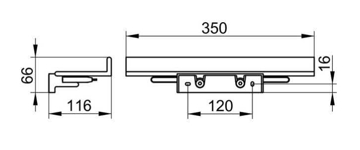 KEUCO REVA polica 350 mm, so stierkou, nástenná, čierna 12859370000 Technický nákres
