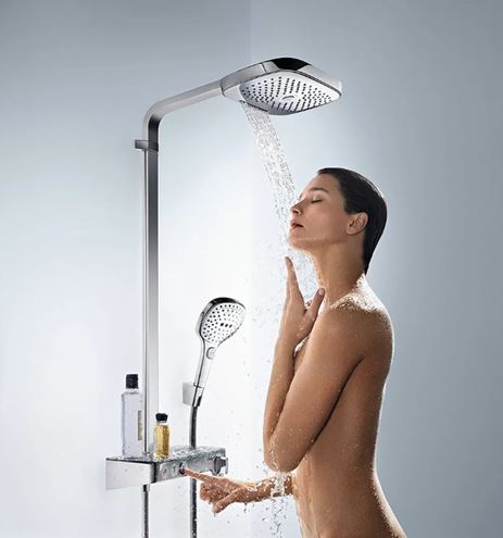 HANSGROHE RAINDANCE SELECT E SHOWEPIPE 300 sprchový set s termostatickou batériou, horná sprcha, ručná sprcha s 3 prúdmi, tyč, hadica, držiak, chróm 27127000 Obrázek - fotka