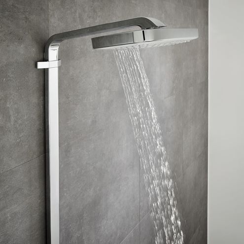 HANSGROHE RAINDANCE SELECT E SHOWERPIPE 300 sprchový set s termostatickou batériou, horná sprcha, ručná sprcha s 3 prúdmi, tyč, hadica, držiak, biela/chróm 27127400 Obrázek - fotka