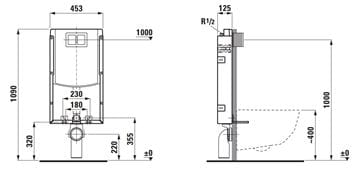 LAUFEN INEO TW102 montážny prvok pre WC 109 cm, so splachovacou nádržkou H9261020000001 Technický nákres