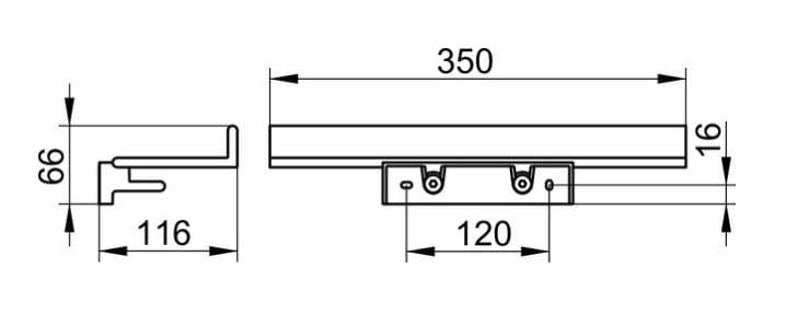 KEUCO REVA polica 350 mm, nástenná, čierna 12858370000 Technický nákres