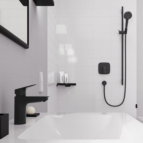 HANSGROHE ADDSTORIS rohová polica, nástenná, matná čierna 41741670 Obrázek - fotka