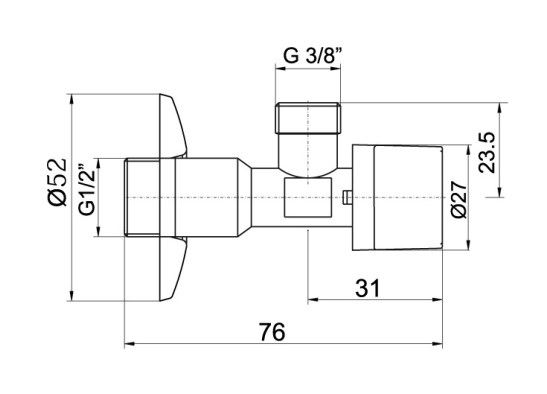 EASY rohový ventil 1/2"x3/8", chróm EAS.3009/10.CF Technický nákres