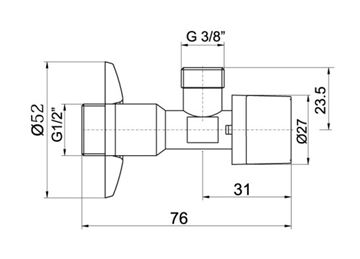 EASY rohový ventil 1/2"x3/8", chróm EAS.3009/10.CF Technický nákres