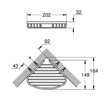 GROHE BAUCOSMOPOLITAN rohová drôtená polica, nástenná, chróm 40664001 Technický nákres