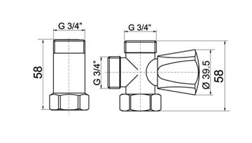 EASY práčkový ventil 3/4"x3/4"x3/4", chróm EAS.3019.CF Technický nákres