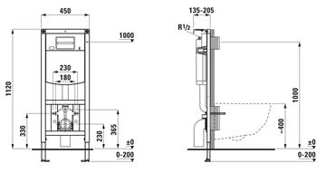 LAUFEN INEO montážny prvok pre WC 112 cm, so splachovacou nádržkou H9201020000001 Technický nákres