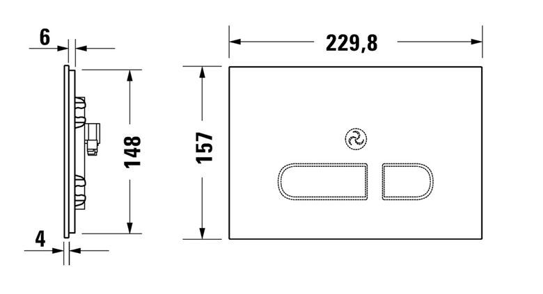 DURAVIT DURASYSTEM ovládacie tlačidlo splachovanie, senzorové, s podsvietením, napájanie zo siete, sklo, biela WD5003012000 Technický nákres