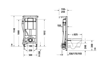 DURAVIT DURASYSTEM montážny prvok pre WC 114,8 cm, so splachovacou nádržkou WD1014000000 Technický nákres