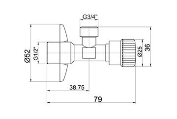 EASY práčkový ventil 1/2"x3/4", chróm EAS.3002/20.CF Technický nákres