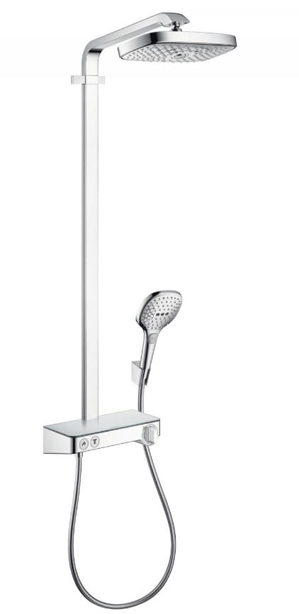HANSGROHE RAINDANCE SELECT E SHOWERPIPE 300 sprchový set s termostatickou batériou, horná sprcha, ručná sprcha s 3 prúdmi, tyč, hadica, EcoSmart, chróm