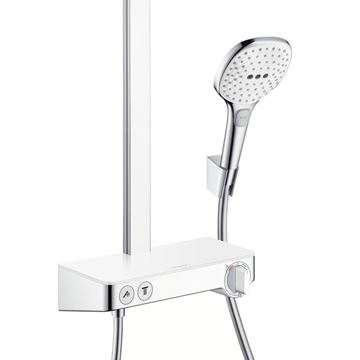 HANSGROHE RAINDANCE SELECT E SHOWERPIPE 300 sprchový set, horná sprcha, ručná sprcha s 3 prúdmi, tyč, hadica, EcoSmart, biela/chróm 27283400 Obrázek - fotka