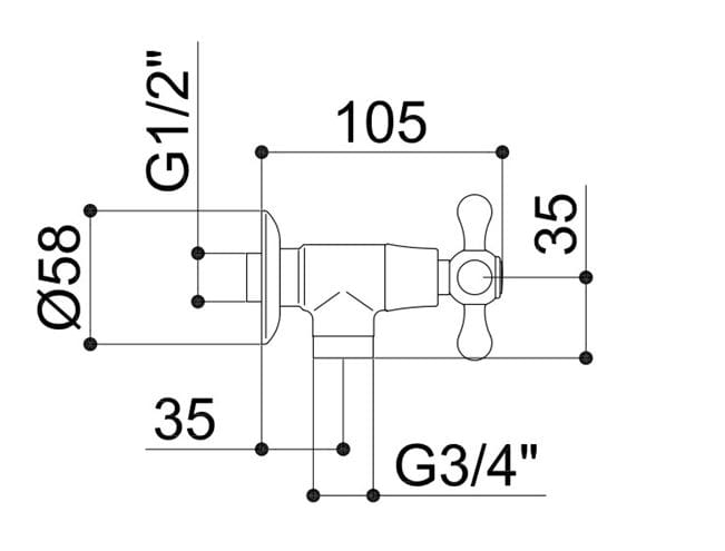 RAF RIO II práčkový ventil 1/2"x3/4", chróm RK11794 Technický nákres