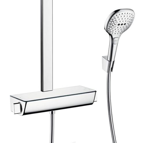 HANSGROHE RAINDANCE E SHOWERPIPE 360 sprchový set s termostatickou batériou, horná sprcha, ručná sprcha s 3 prúdmi, tyč, hadica, EcoSmart, chróm 27286000 Obrázek - fotka