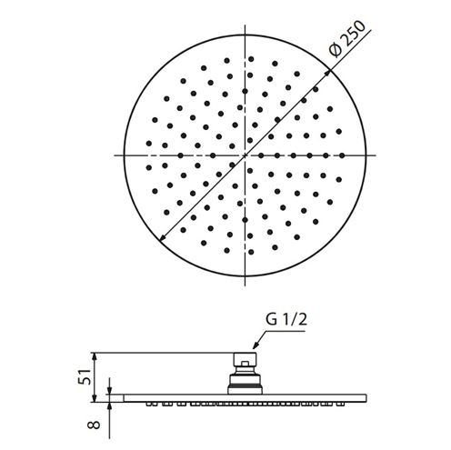 CONCEPT 200 BLACK horná sprcha pr. 250 mm, matná čierna PM07067/MB Technický nákres